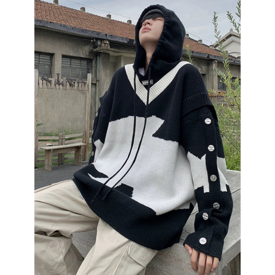 Herren Lässiger Oversized Pullover mit Knopfleiste Nord Taschen