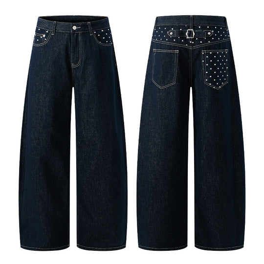 Unisex Ultraweite Palazzodenim-Hose mit Nietenbesetzten Eingrifftaschen und bodenlangem Saum Nord Taschen