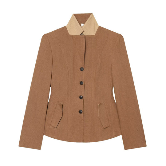 Damen Taillierte Woll-Reitjacke mit Stehkragen und Pattentaschen Nord Taschen