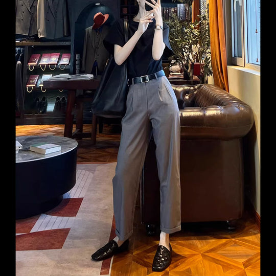 Damen weite Stoffhose mit eleganten Falten Nord Taschen
