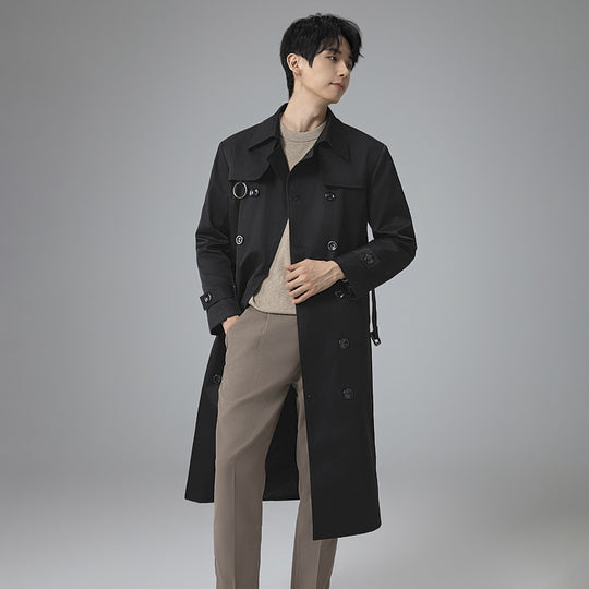 Herren Moderner Tech-Trenchcoat mit Doppelreihiger Knopfleiste, Bindegürtel und dezenten Ringdetails Nord Taschen