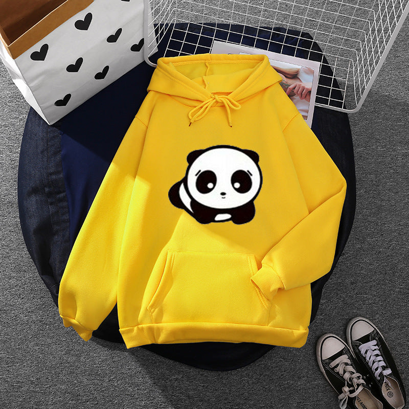 Damen nan kuscheliger Oversize-Kapuzenpullover im Streetwear-Cut mit Kängurutasche und niedlicher Panda-Motivstickerei Nord Taschen