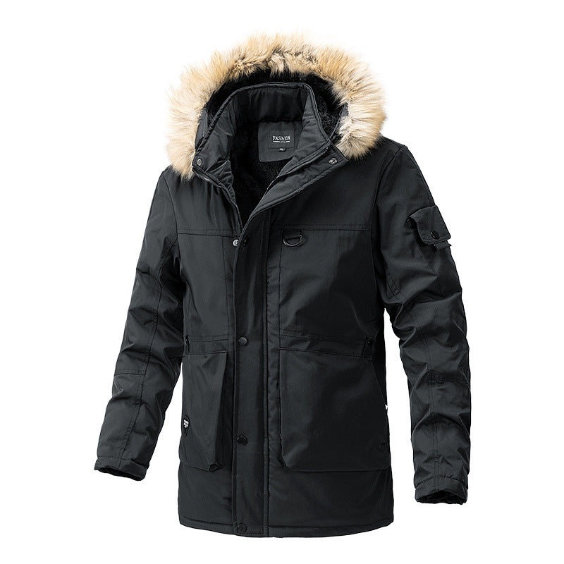 Herren Wärmegefütterte Parka-Jacke mit Kapuze und Teddyfutter Nord Taschen