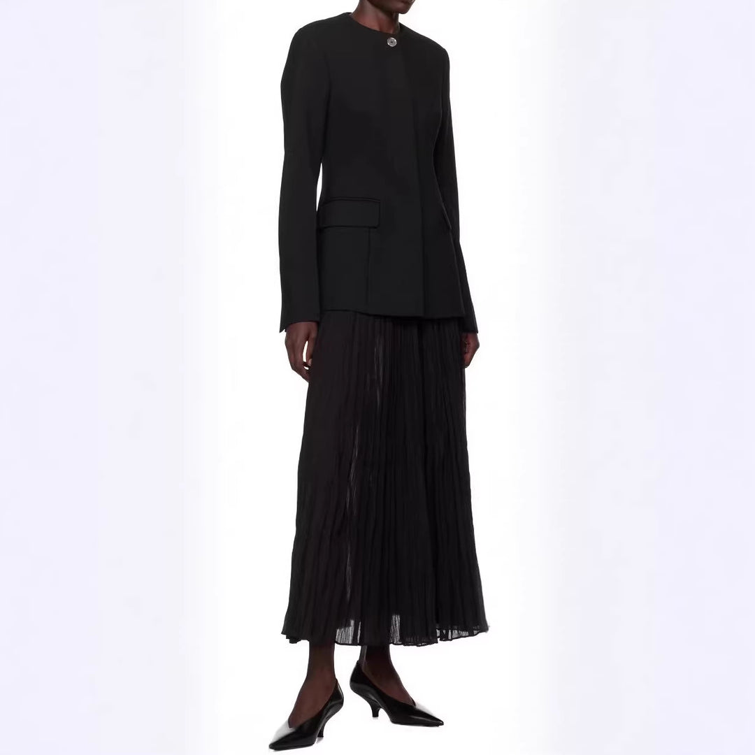 Damen taillierter Einreiher-Blazer mit Rundhalsausschnitt, verdeckter Knopfleiste und Pattentaschen Nord Taschen