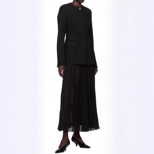 Damen taillierter Einreiher-Blazer mit Rundhalsausschnitt, verdeckter Knopfleiste und Pattentaschen Nord Taschen