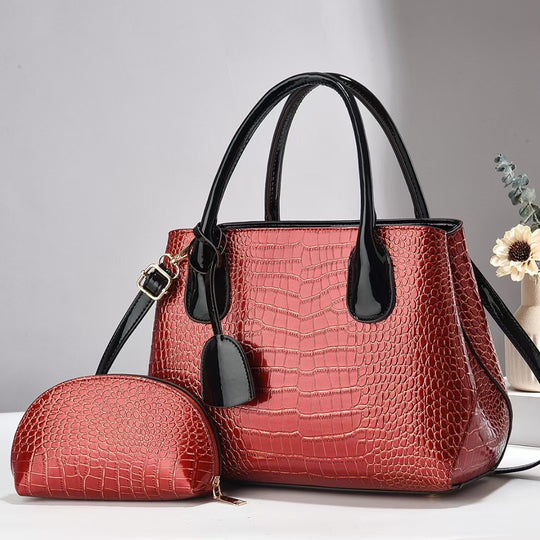 Damen elegante Handtasche mit fühlbarem Krokodilleder und abnehmbarer Clutch Nord Taschen