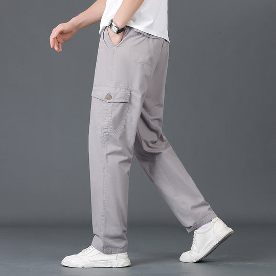 Herren Weite Cargo-Hose mit elastischem Bund, aufgesetzten Klappentaschen & geradem Bein Nord Taschen