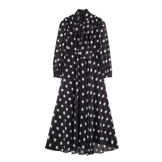 Damen Midikleid mit Plissee-Rock, Schleifenkragen und Volumenärmeln Nord Taschen