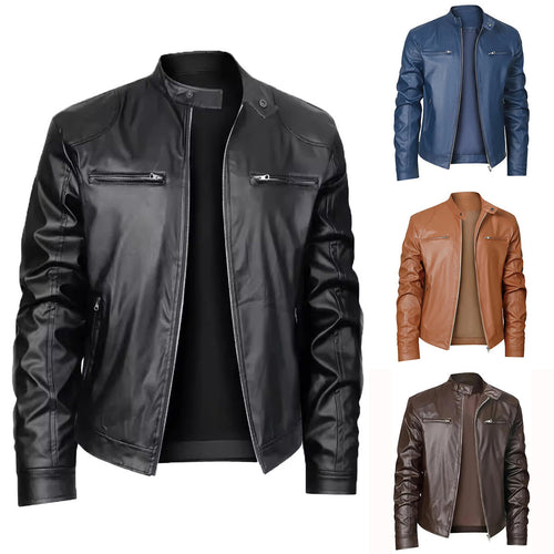 Herren schlanke Kunstleder-Bikerjacke mit Stehkragen, durchgehendem Reißverschluss und zwei Brusttaschen Nord Taschen