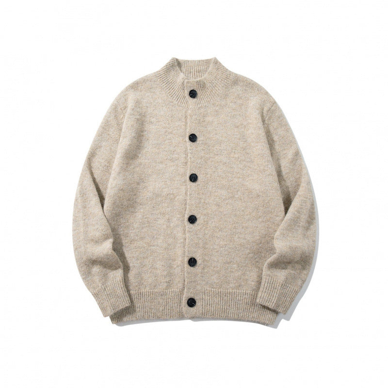 Unisex Boxy-Mohair‑Mix‑Cardigan mit halbhohem Kragen und durchgehender Knopfleiste Nord Taschen