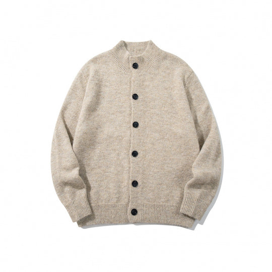 Unisex Boxy-Mohair‑Mix‑Cardigan mit halbhohem Kragen und durchgehender Knopfleiste Nord Taschen