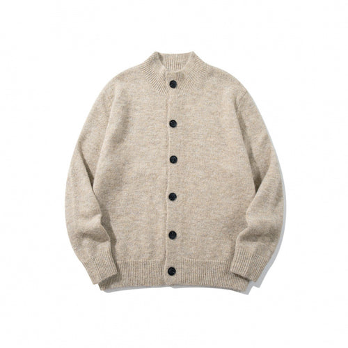 Unisex Boxy-Mohair‑Mix‑Cardigan mit halbhohem Kragen und durchgehender Knopfleiste Nord Taschen