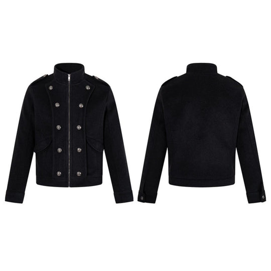 Herren kurze militärisch inspirierte Wolljacke mit Stehkragen & doppelreihigen Zierknöpfen Nord Taschen
