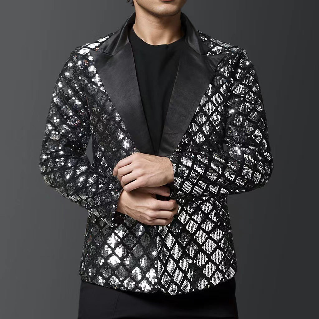 Herren glitzernder Smokingblazer mit luxuriösen Paillettenmustern