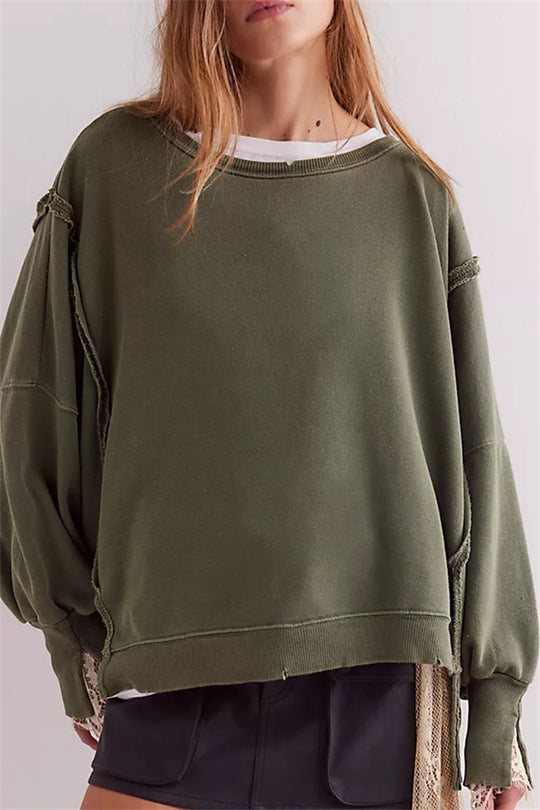 Damen oversized Sweatshirt mit Ballonärmeln, offenen Saumnähten und seitlichen Schlitzen Vittorelli