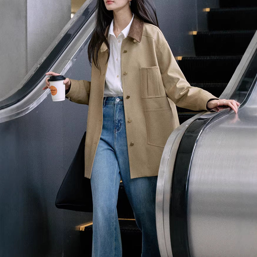 Damen Stylische Oversized-Jacke mit hohem Kragen Nord Taschen