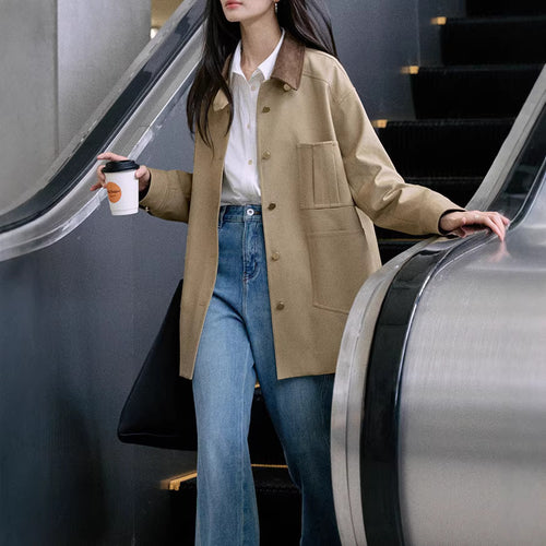 Damen Stylische Oversized-Jacke mit hohem Kragen Nord Taschen