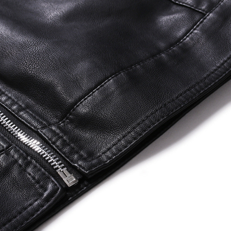 Herren Slim-Fit Lederoptik-Blouson im Racer-Minimalstil mit Druckknopf-Stehkragen Nord Taschen