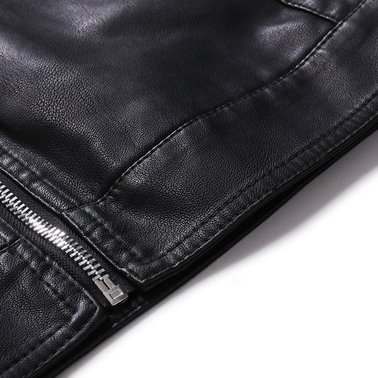 Herren Slim-Fit Lederoptik-Blouson im Racer-Minimalstil mit Druckknopf-Stehkragen Nord Taschen