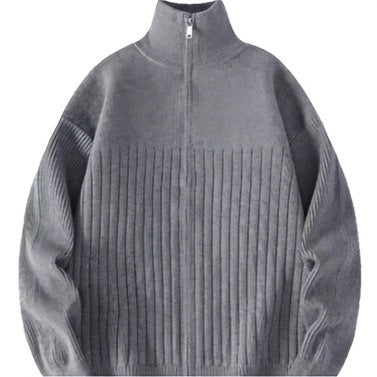 Herren Halbzip-Strickpullover mit hohem Stehkragen und breitem Rippenmuster Nord Taschen