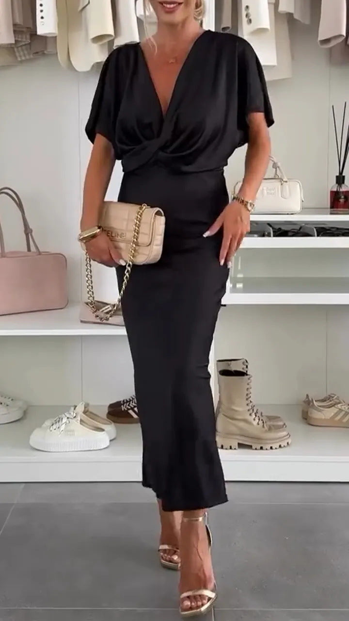Damen Elegantes Wickelkleid aus satinierter Baumwolle