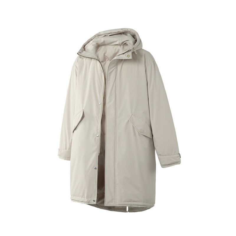 Unisex Wattierter langer Parka im Boxy-Cut mit Kapuze und Tunnelzugsaum Nord Taschen