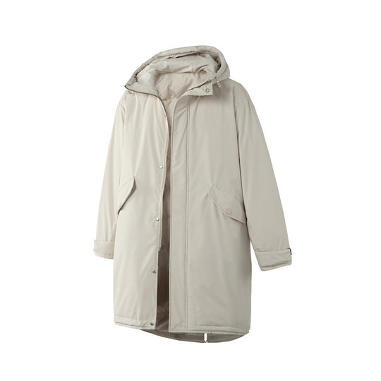 Unisex Wattierter langer Parka im Boxy-Cut mit Kapuze und Tunnelzugsaum Nord Taschen