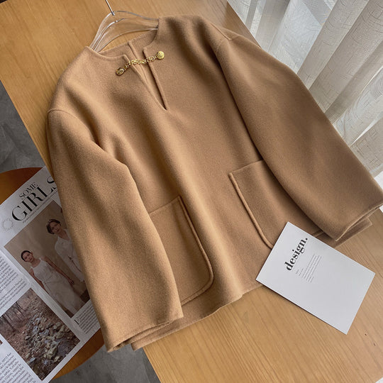 Damen Stilvolle Wolljacke mit langen Ärmeln Nord Taschen