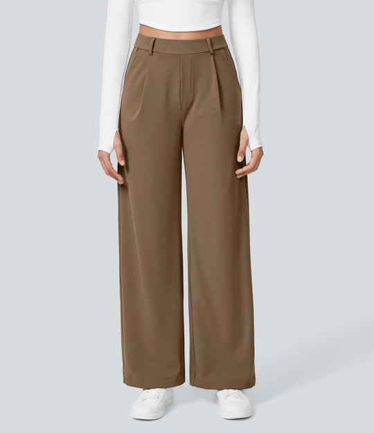 Damen Weite High‑Waist Palazzo‑Hose mit Bundfalten und Eingrifftaschen Nord Taschen