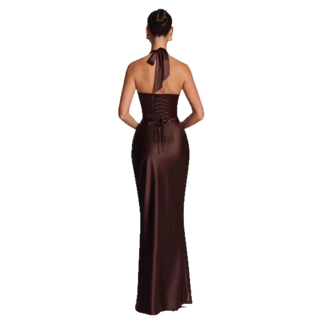 Damen Elegantes langes Abendkleid mit tiefem V-Ausschnitt Nord Taschen