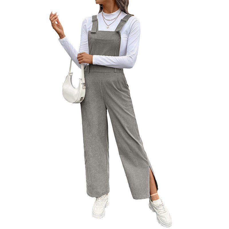Damen Lässiger Baumwoll-Jumpsuit mit breiten Beinen Nord Taschen
