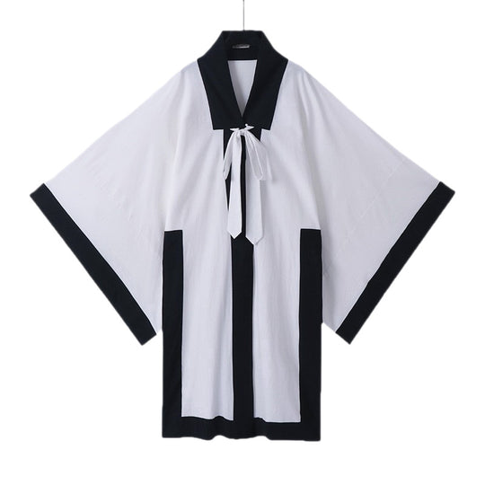 Unisex Oversize Kimono-Cardigan mit Kontrastblende, Bindeband und aufgesetzten Taschen Nord Taschen