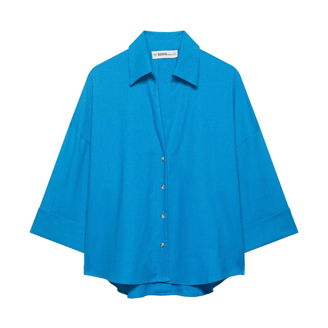 Damen Oversized-Hemdbluse mit kastiger Silhouette, weiten Kimonoärmeln und abgerundetem Saum Nord Taschen