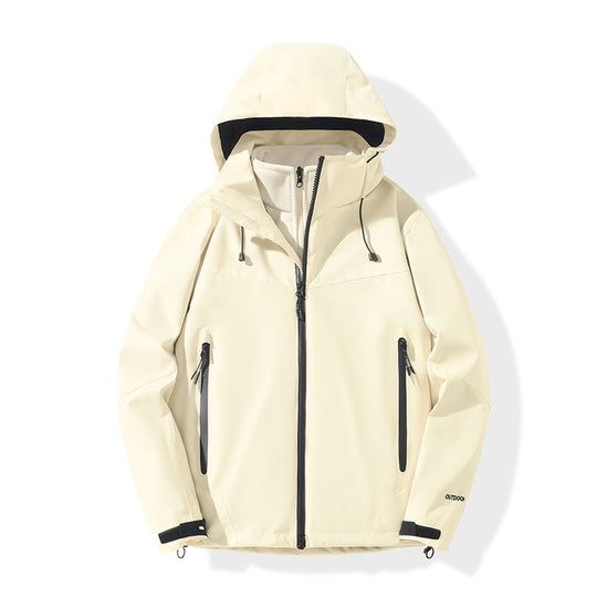 Herren Softshell-Hybridjacke mit Kapuze, getapten Reißverschlüssen und verstellbarem Saum Nord Taschen