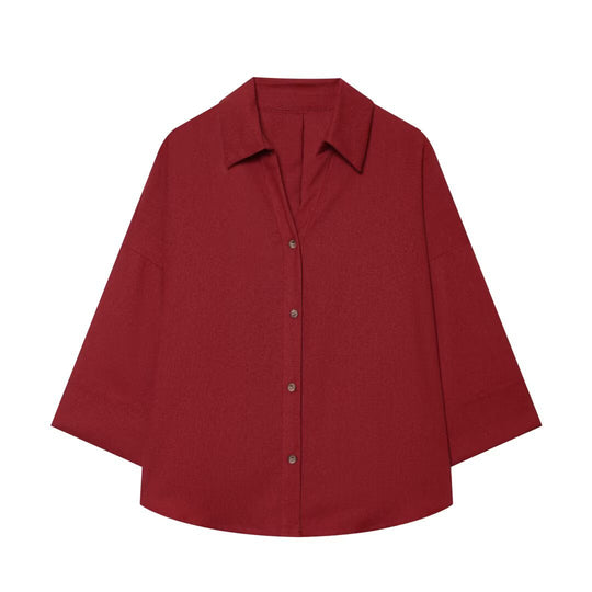 Damen Oversized Hemdbluse mit kastigem Schnitt, dreiviertelärmeln und Hornknopfleiste Nord Taschen