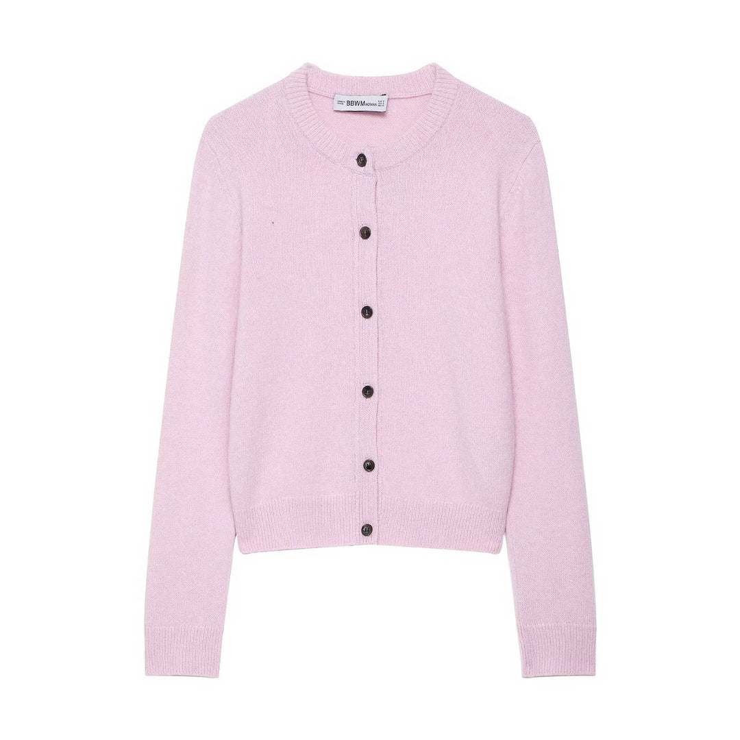 Damen Kurzgeschnittener Feinstrick-Cardigan mit Rundhalsausschnitt und Rippbündchen Nord Taschen