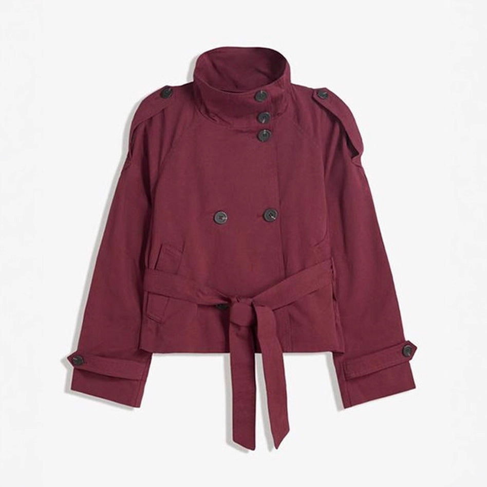 Damen Kurz geschnittener Trench‑Cape mit abnehmbaren Ärmeln, Stehkragen und Doppelreiher Nord Taschen