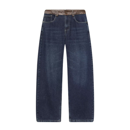 Damen hochgeschnittene Jeans mit weitem Bein und Lederbesatz am Bund Nord Taschen