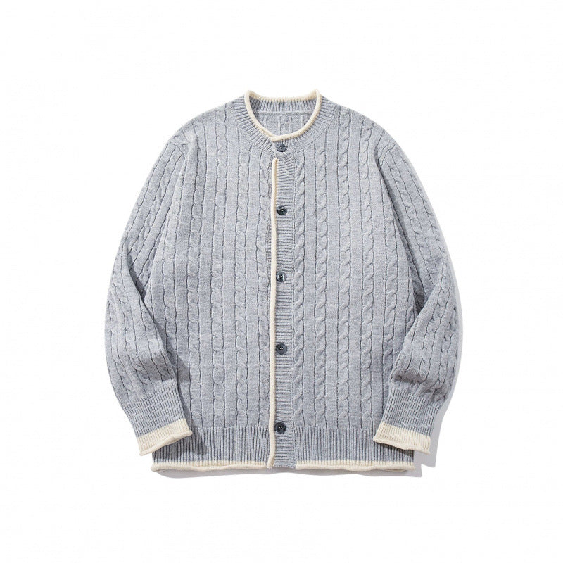 Unisex Feinstrick-Cardigan mit Zopfmuster, Rundhalsausschnitt und Kontrastblende Nord Taschen