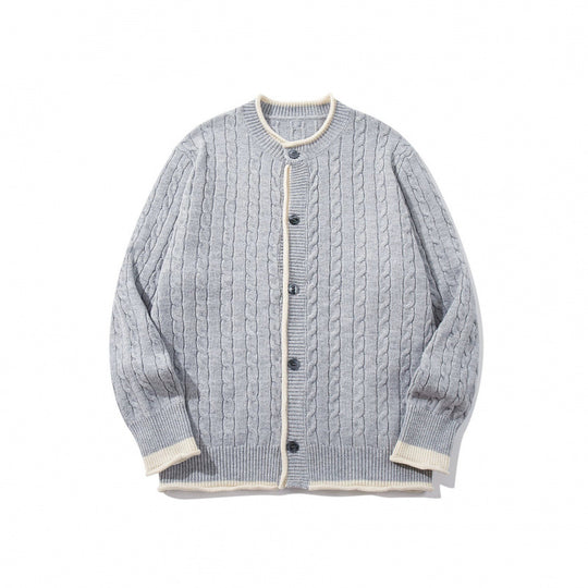 Unisex Feinstrick-Cardigan mit Zopfmuster, Rundhalsausschnitt und Kontrastblende Nord Taschen