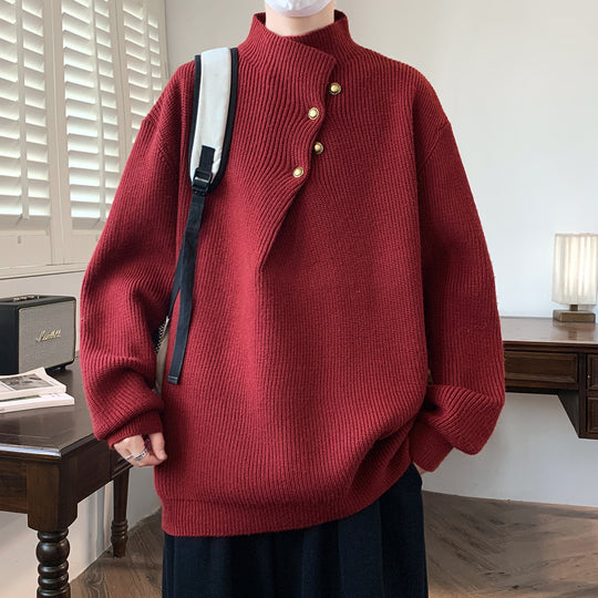 Herren Oversize-Rippenpullover mit asymmetrischem Knopfkragen Nord Taschen