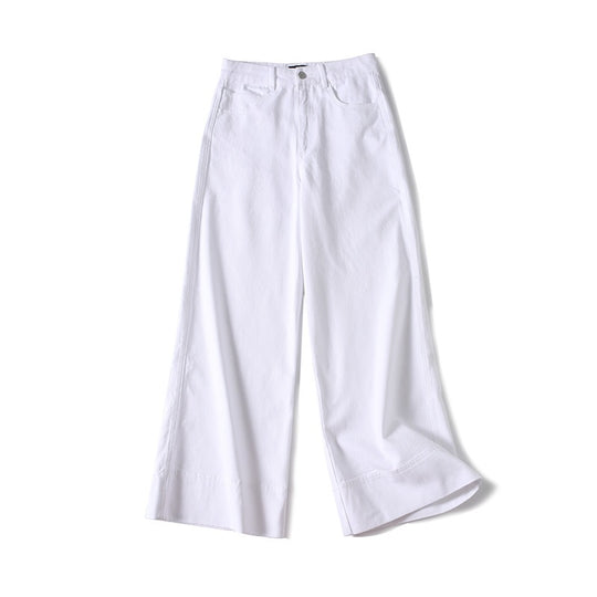Damen Weite hochtaillierte Palazzo-Hose aus Baumwollmix mit Umschlagsaum Nord Taschen
