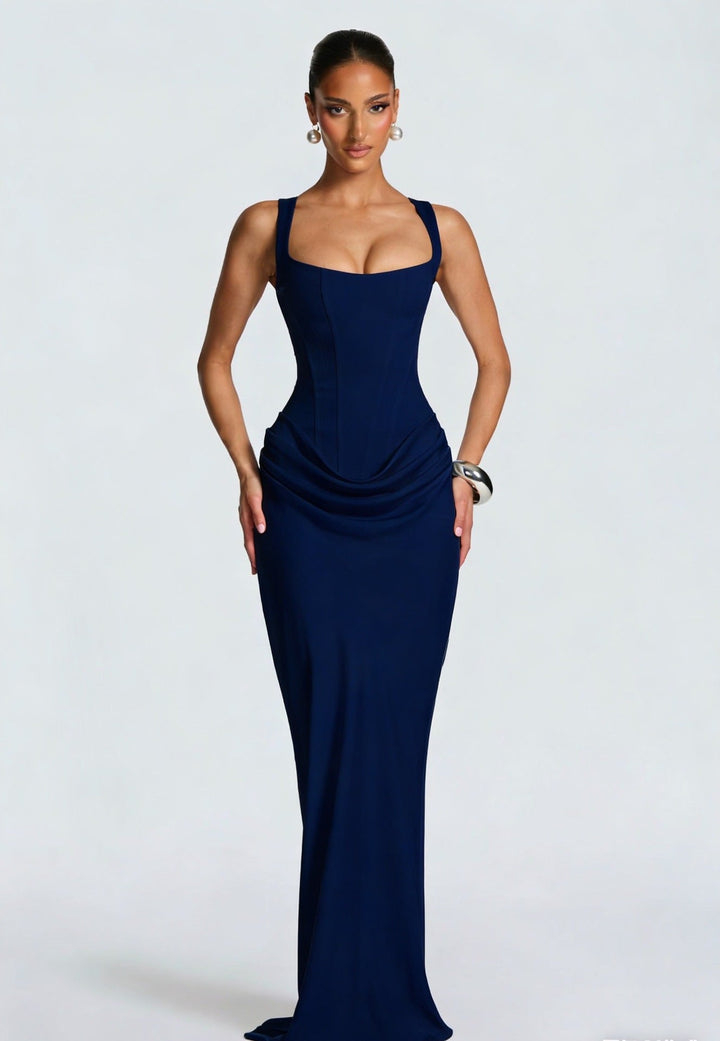 Damen Elegantes Maxikleid mit tiefem V-Ausschnitt und seitlichem Schlitz
