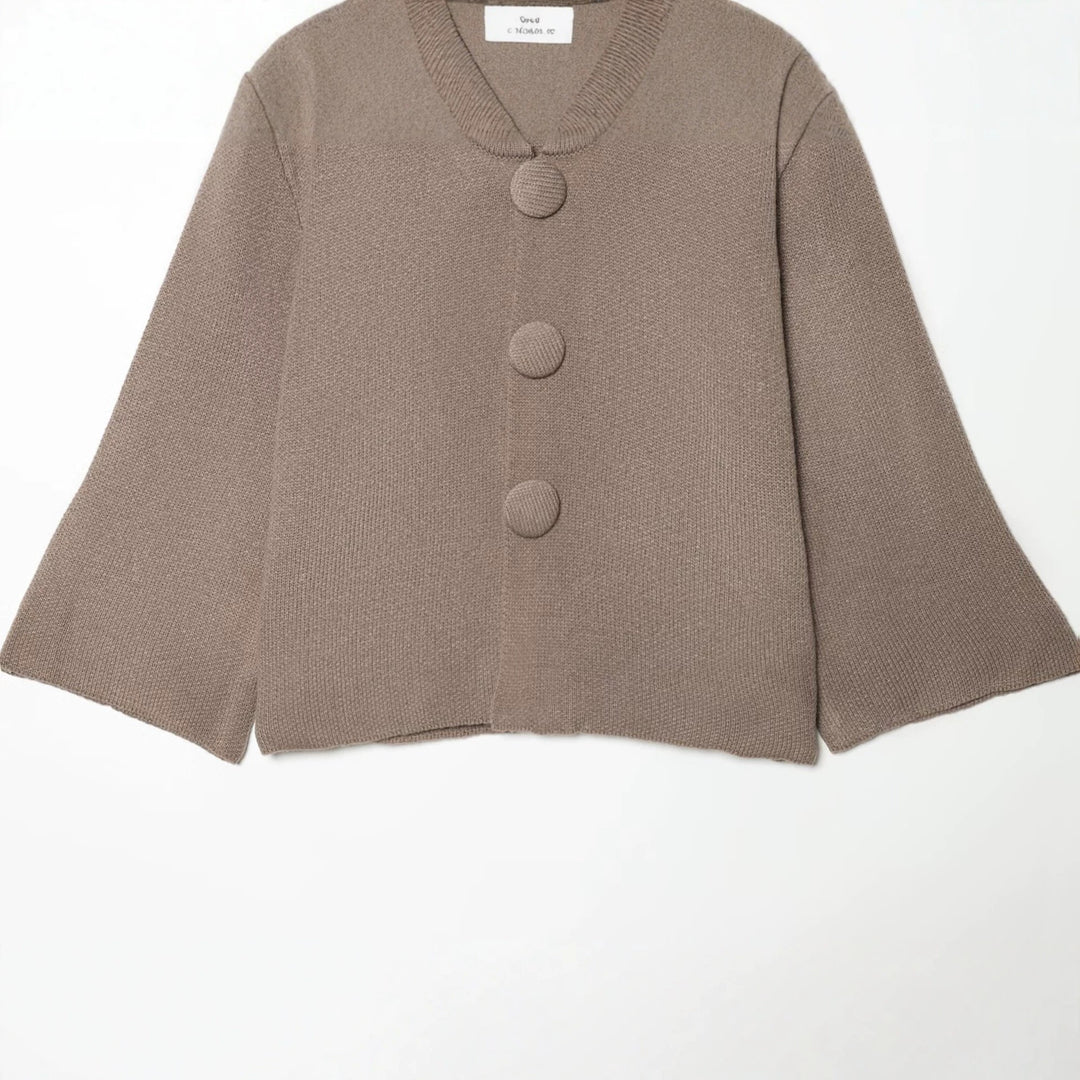 Damen Kurzgeschnittene Strickjacke mit überbreiten Ärmeln und bezogenen Knöpfen Nord Taschen
