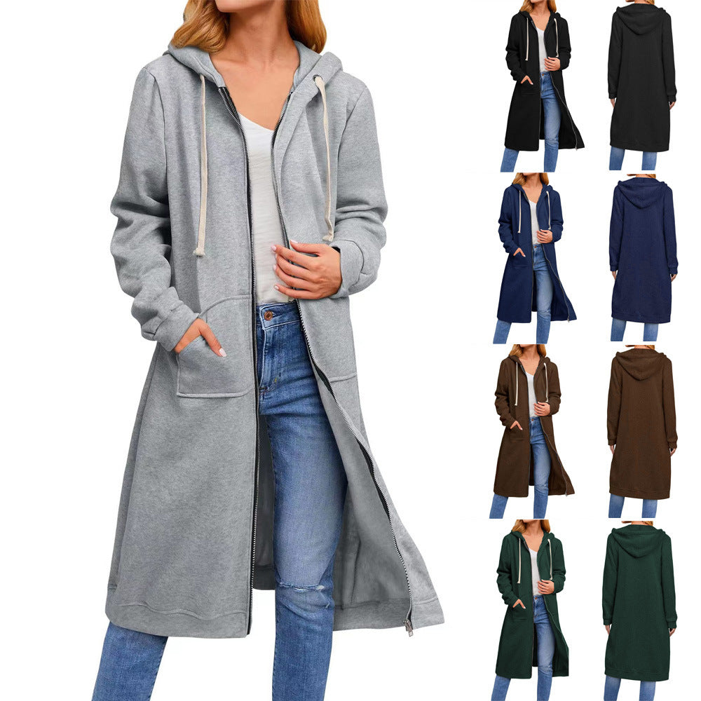 Damen Long Hoodie-Jacke aus bequemen Sweatmaterial mit Taschen