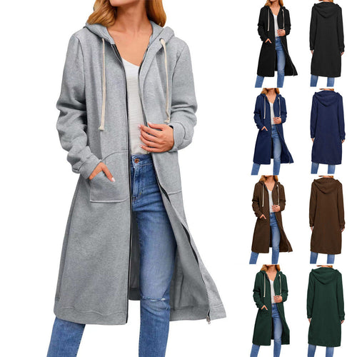 Damen Long Hoodie-Jacke aus bequemen Sweatmaterial mit Taschen