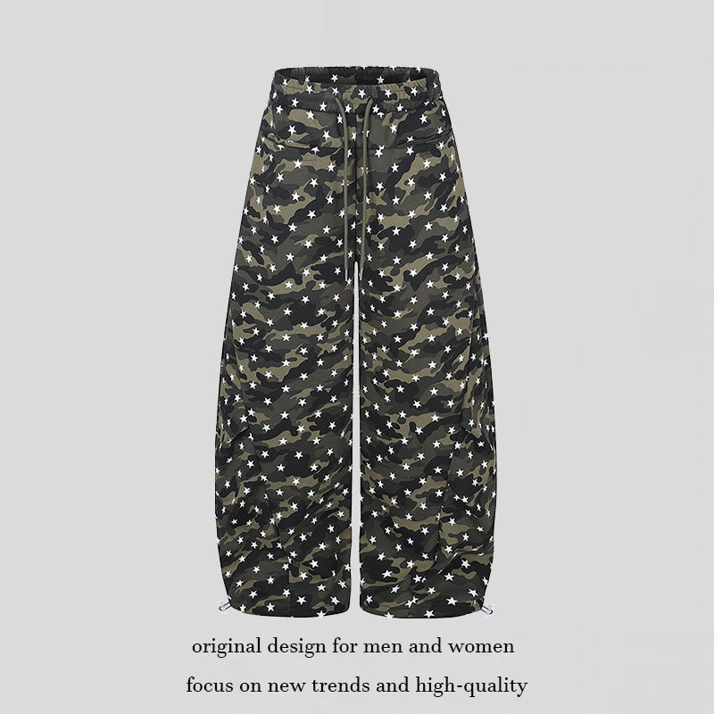 Damen Lässige Palazzohose im Balloon-Cut mit Camouflage‑Sternenprint und verstellbarem Saum Nord Taschen