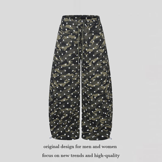 Damen Lässige Palazzohose im Balloon-Cut mit Camouflage‑Sternenprint und verstellbarem Saum Nord Taschen