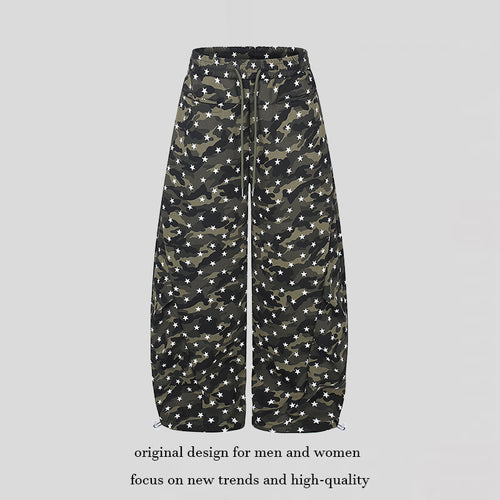 Damen Lässige Palazzohose im Balloon-Cut mit Camouflage‑Sternenprint und verstellbarem Saum Nord Taschen