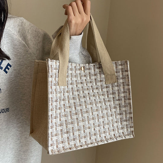 Damen Jute-Einkaufstasche mit modernem Gewebemuster Nord Taschen